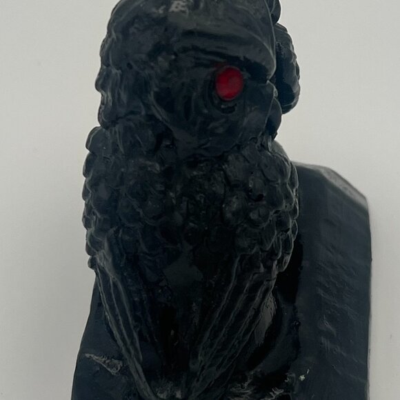 Vintage 1980s Owl Figurines Made of Coal with Red Rhinestone Eyes - Picture 2 of 6